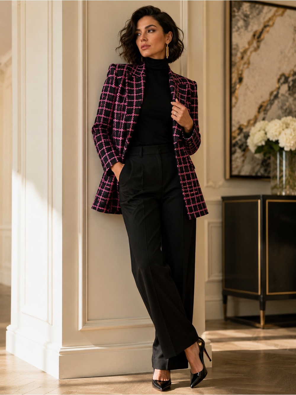 Rachel Zoe Pink & Black Tweed Blazer | Statement Luxury Piece | Bundle & Save💸